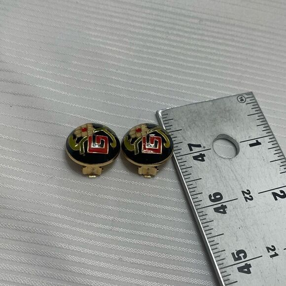 Diane Von Furstenberg DVF Gold Tone Cloisonne Enamel Clip Earrings VTG RARE - Picture 2 of 8